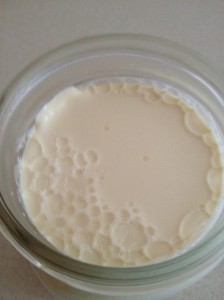 Cream will separate on top and have bubbles. Almost ready to separate