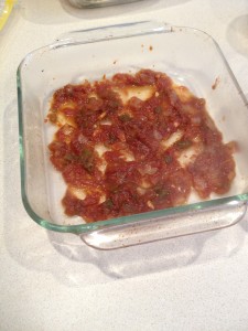 Homemade Pasta Sauce layered on the bottom